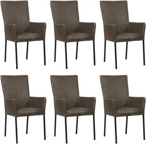 Set van 6 Donkerbruine leren moderne eetkamerstoelen Daily - poot vierkant zwart - Vintage leer Elephant (donkerbruin leer)