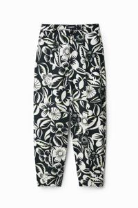 Broek met bloemenprint - BLACK - S