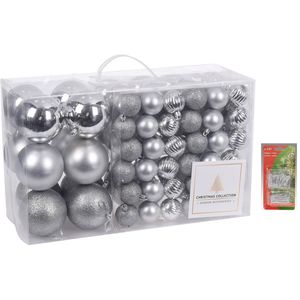 94-Delige kerstboomversiering kunststof kerstballen set zilver incl. 150x ophanghaakjes - Kerstbal