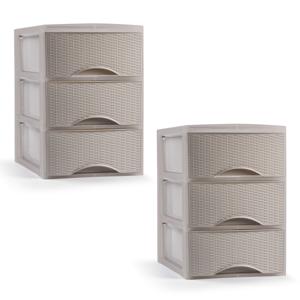 Ladeblokje/bureau organizer - 2x stuks - 3 lades - beige - L18 x B25 x H25 cm - plastic