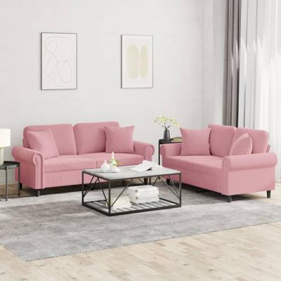 2-delige Loungeset met kussens fluweel roze