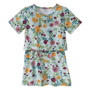 Jurk & overshirt van bio-katoen met elastaan, Bloemen Maat: 122/128