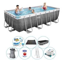 Bestway Power Steel Rechthoek Rattan 488x244x122 cm - Zwembad Met Accessoires - thumbnail