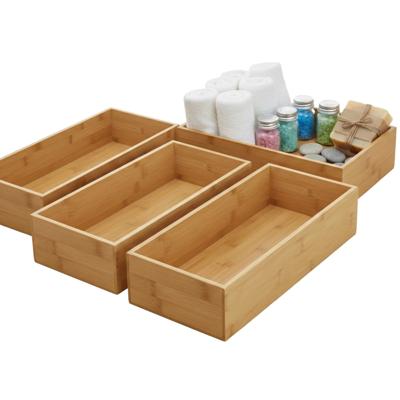 Gerimport Lade organizer - 4x - bamboe hout - 15 x 30 x 7 cm - bakje - kast organizer
