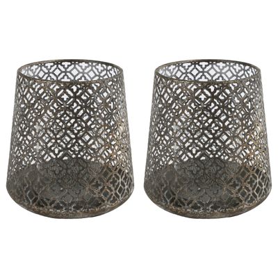 2x stuks luxe theelichthouder/kaarsenhouder - brons kleur - metaal - D10 x H11 cm