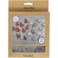 Creativ Company Siliconen vormen, sneeuwvlokken en kerstbomen, h: 0,3 cm, b: 3,5+4,7 cm, met gat om op te hangen, mat transparant, 2 stuk/ 1 stuk