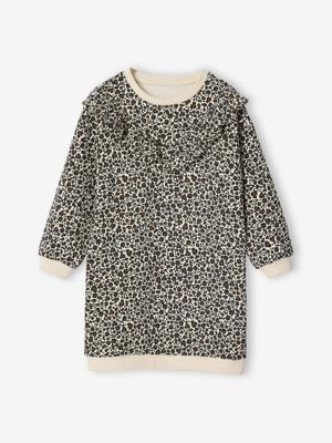 Jurk van sweaterstof met ruches voor meisjes vanille