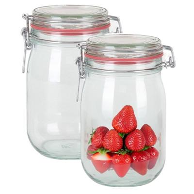 Weckpot/inmaakpot - 2x - glas - 1000 ml - met beugelsluiting - transparant