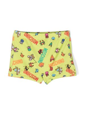 Moschino Kids short de bain à logo imprimé animalier - Vert