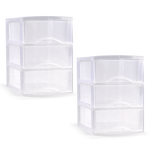 Ladeblokje/bureau organizer - 2x - 3 lades - transparant - L26 x B37 x H37 cm - plastic