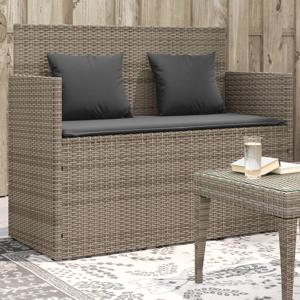 Tuinbank met kussens poly rattan grijs