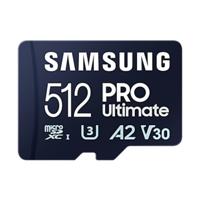 Samsung PRO Ultimate microSD-kaart 512 GB Class 3 UHS-I , v30 Video Speed Class, A2 Application Performance Class Incl. USB-kaartlezer Samsung PRO Ultimate microSD-kaart 512 GB Class 3 UHS-I , v30 Video Speed Class, A2 Application Performance Class Incl. USB-kaartlezer