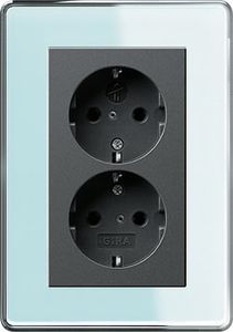 Dubbel stopcontact antraciet met Gira esprit mint glas afdekraam rond