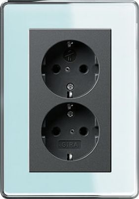 Dubbel stopcontact antraciet met Gira esprit mint glas afdekraam rond