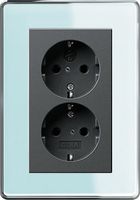 Dubbel stopcontact antraciet met Gira esprit mint glas afdekraam rond
