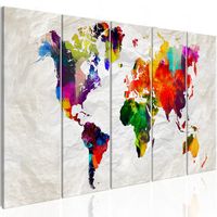 Schilderij - Wereldkaart , Verfrommelde Kaart , 5 luik