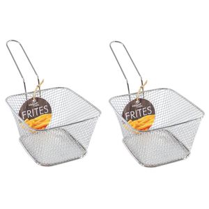 2x stuks zilveren patat/snack serveermandjes/frietmandjes 14 cm