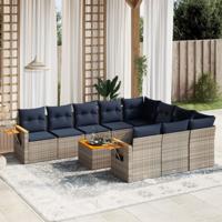 11-delige Loungeset met kussens poly rattan grijs