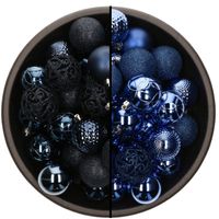 74x stuks kunststof kerstballen mix van donkerblauw en kobalt blauw 6 cm - Kerstbal