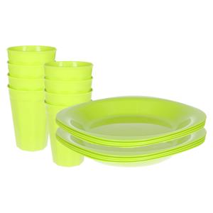 Verjaardag/kinder/camping borden/beker set - 16x stuks - groen - kunststof - onbreekbaar