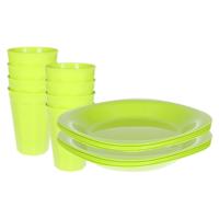 Verjaardag/kinder/camping borden/beker set - 16x stuks - groen - kunststof - onbreekbaar