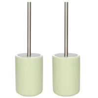 Set van 2x stuks wC-borstel/toiletborstel inclusief houder licht groen 38 cm van steen - Toiletborstels - thumbnail