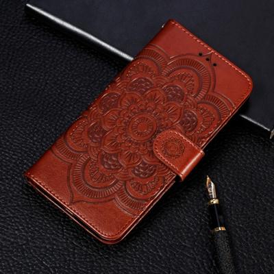 Mandala reliëf patroon horizontale Flip lederen case voor iPhone 11 Pro met houder & kaartsleuven & portemonnee & foto frame & Lanyard (bruin)
