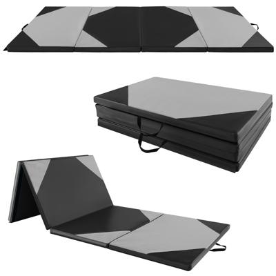 Opvouwbare Gymnastiekmat met 4 Panelen Schuim en PU-Trainingsmat met Handgrepen en Klittenband voor Gymnasten en Yogatrainers