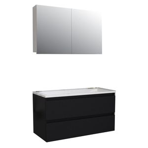 Badkamermeubel BWS Pepper Wastafel Acryl Incl Spiegelkast 2 Deurs Met 1 Krg 100x55x46 cm Mat Zwart
