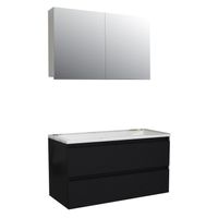 Badkamermeubel BWS Pepper Wastafel Acryl Incl Spiegelkast 2 Deurs Met 1 Krg 100x55x46 cm Mat Zwart