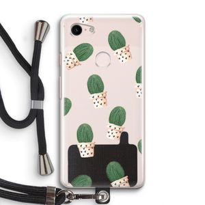 Cactusprint roze: Pixel 3 Transparant Hoesje met koord