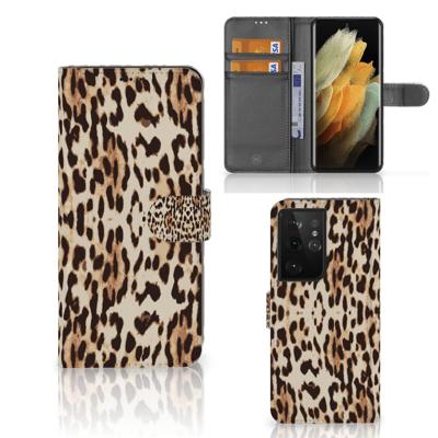 Samsung Galaxy S21 Ultra | Telefoonhoesje | Met pasjeshouder | Leopard