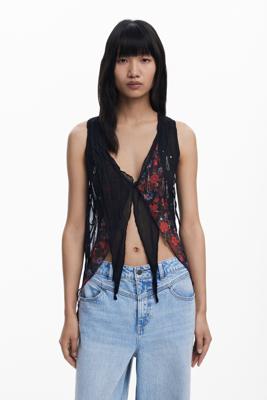 Asymmetrische chiffon blouse - BLACK - L