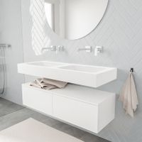 Mondiaz Alan badmeubel 120 cm talc 2 lades vrijhangend wastafel dubbel zonder kraangat wit