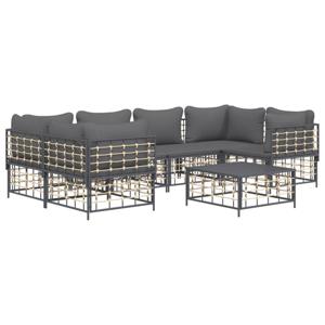 vidaXL 7-delige Loungeset met kussens poly rattan antracietkleurig