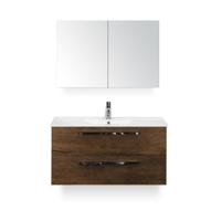 Seville Badmeubelset 100 cm - Tabacco - Keramische Wastafel Wit Enjoy - met Spiegelkast