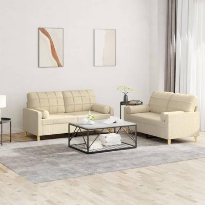 2-delige Loungeset met kussens stof crèmekleurig