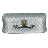 Kinderkoffer sterren - zilver - 25 cm - karton - logeerkoffer / opbergkoffer - kraamcadeau