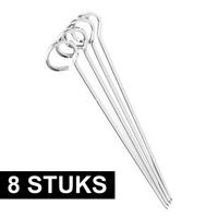 Barbecue spiezen/vleespennen - 8x stuks - metaal - met oog - 24 cm