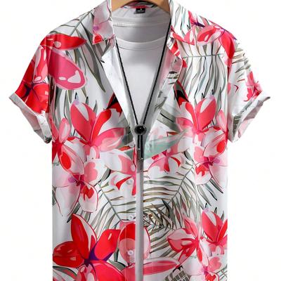 Men's Tropical Floral Print Short Sleeve Casual Button Front Shirt Multicolor-5 / L