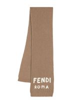 FENDI écharpe en maille à logo brodé - Marron