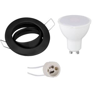 LED Spot Set - GU10 Fitting - Inbouw Rond - Mat Zwart - 4W - Warm Wit 3000K - Kantelbaar Ø82mm