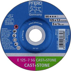 PFERD 62912725 E 125-7 SG CAST+STONE Afbraamschijf gebogen Diameter 125 mm Boordiameter 22.23 mm Aluminium legering, Gietijzer, Giethuid, Beton, Titanium 10