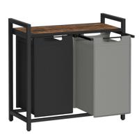 Wasmand met uittrekbare waszakken, Inktzwart + Duifgrijs + Vintagebruin / 92 L