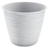 Plantenpot/bloempot Paintstripe - kunststof - wit - 17 x 20 cm - stijlvol - binnen/buiten