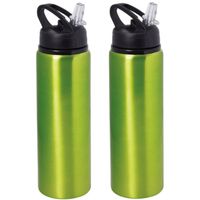 Waterfles/sportfles/drinkfles Sporty - 2x - metallic groen - aluminium/kunststof - 800 ml - thumbnail