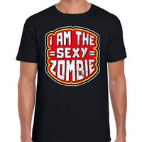 Halloween sexy zombie verkleed t-shirt zwart voor heren - thumbnail