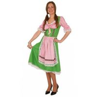 Groene/roze Tiroler dirndl verkleed kostuum/midi jurk voor dames - thumbnail