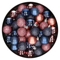 Set van 40x stuks kunststof kerstballen mix roze en donkerblauw 3 cm - Kerstbal - thumbnail