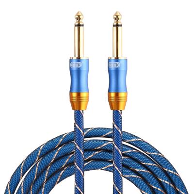 EMK 6.35 mm Male-Male 3 sectie vergulde plug grid nylon gevlochten audio kabel voor Speaker versterker mixer lengte: 1 5 m (blauw)